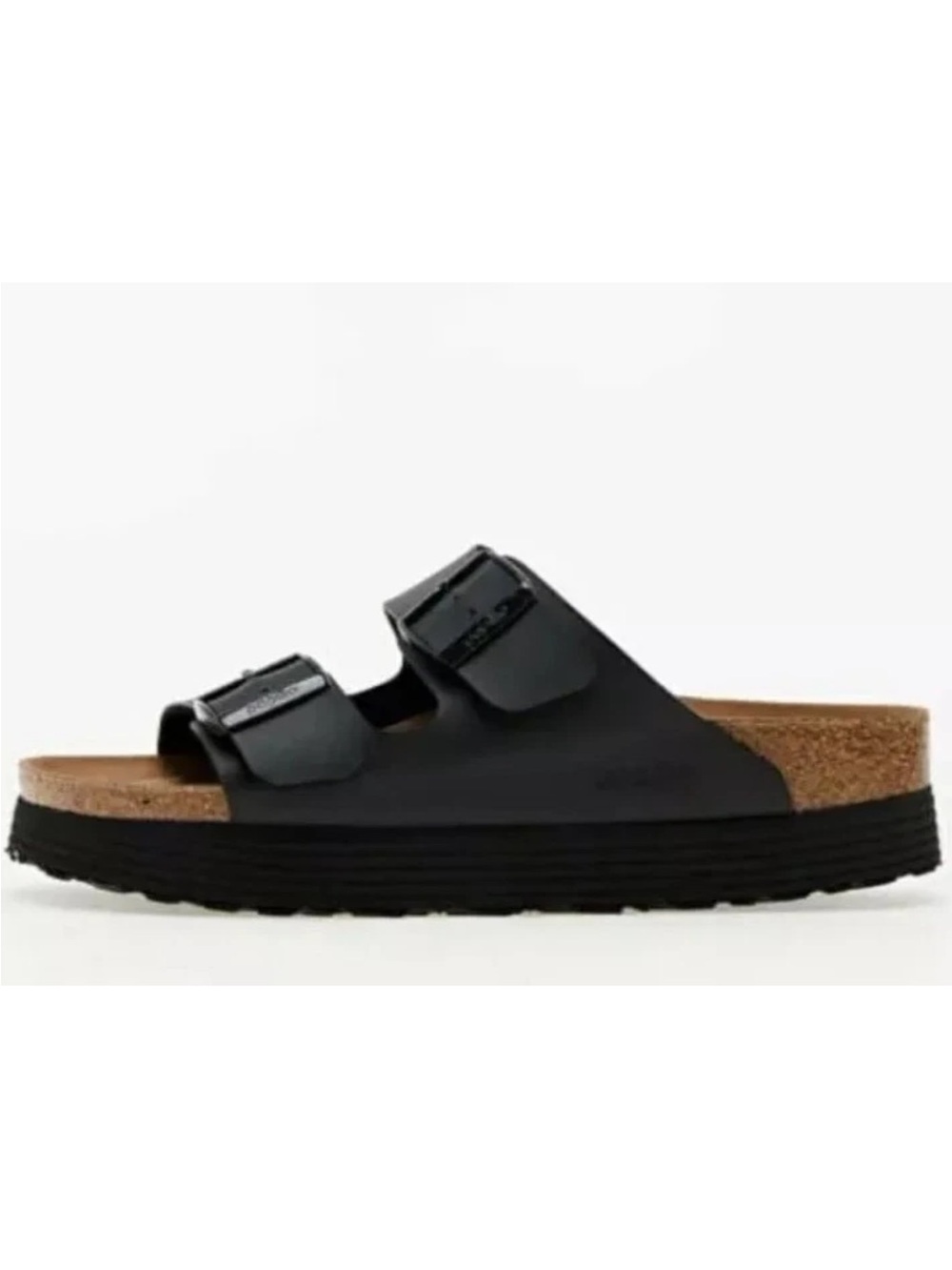 Vegan BIRKENSTOCK PAPILLIO ARIZONA-GROOVED PLATFORMS SLIDE SANDALS WEDGE BLACK